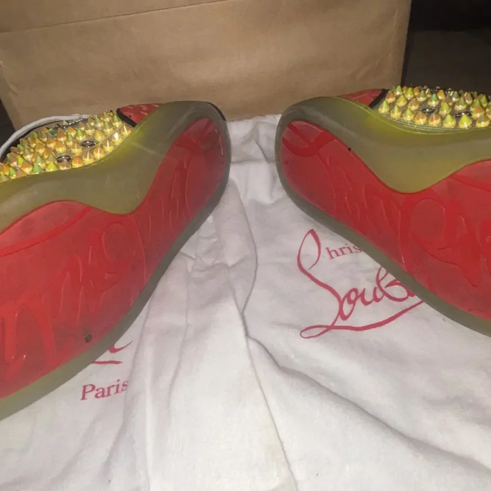 Christian Louboutin Men’s Multicolor Mesh Spiked High-Top Sneakers EU 43